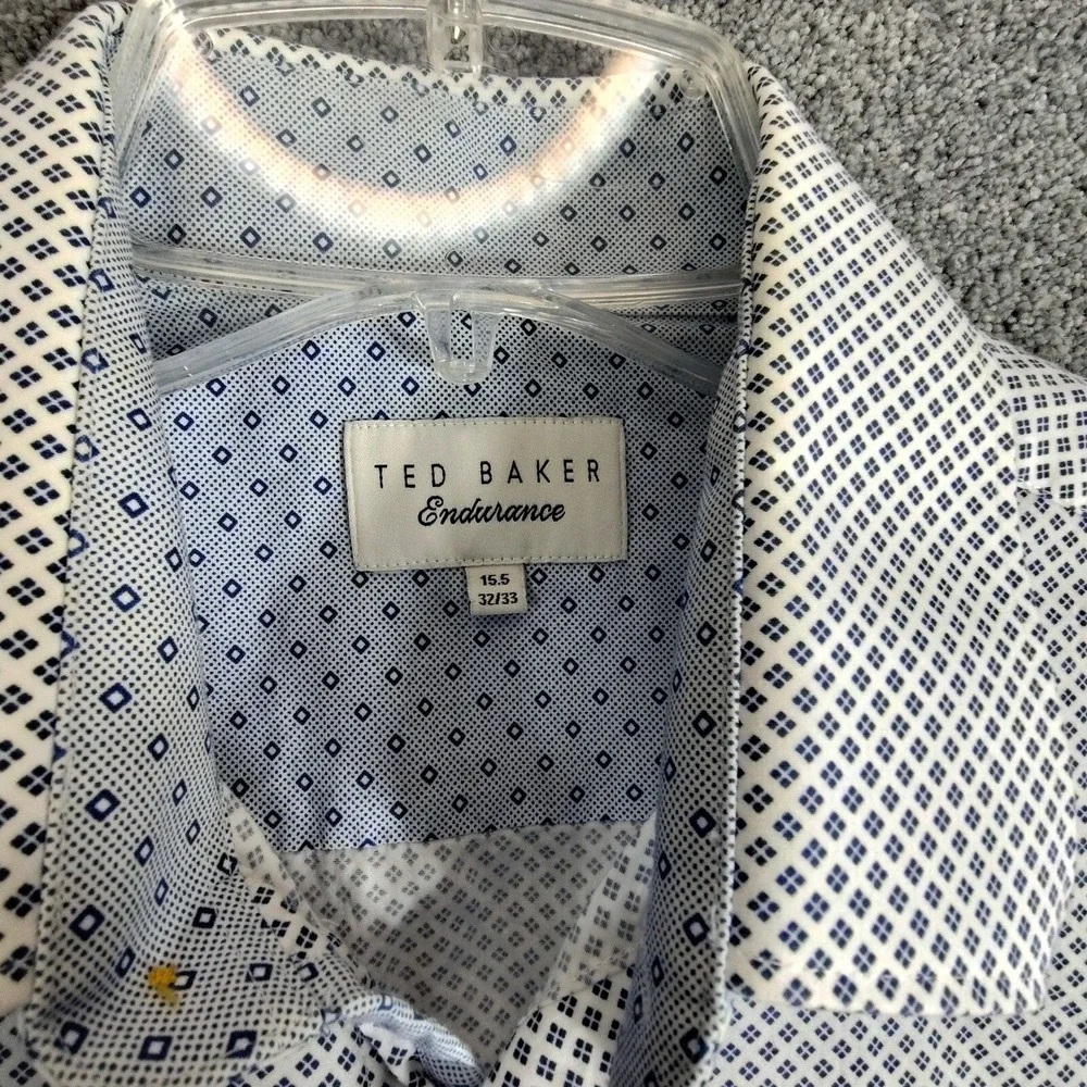 Ted Baker Endurance Dress Shirt Dotted Print Long Sleeve Blue 15.5 32/33